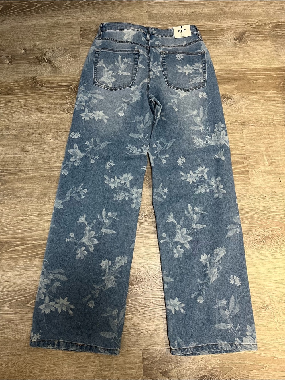 Oat New York Blue Floral Print Wide-Leg Jeans